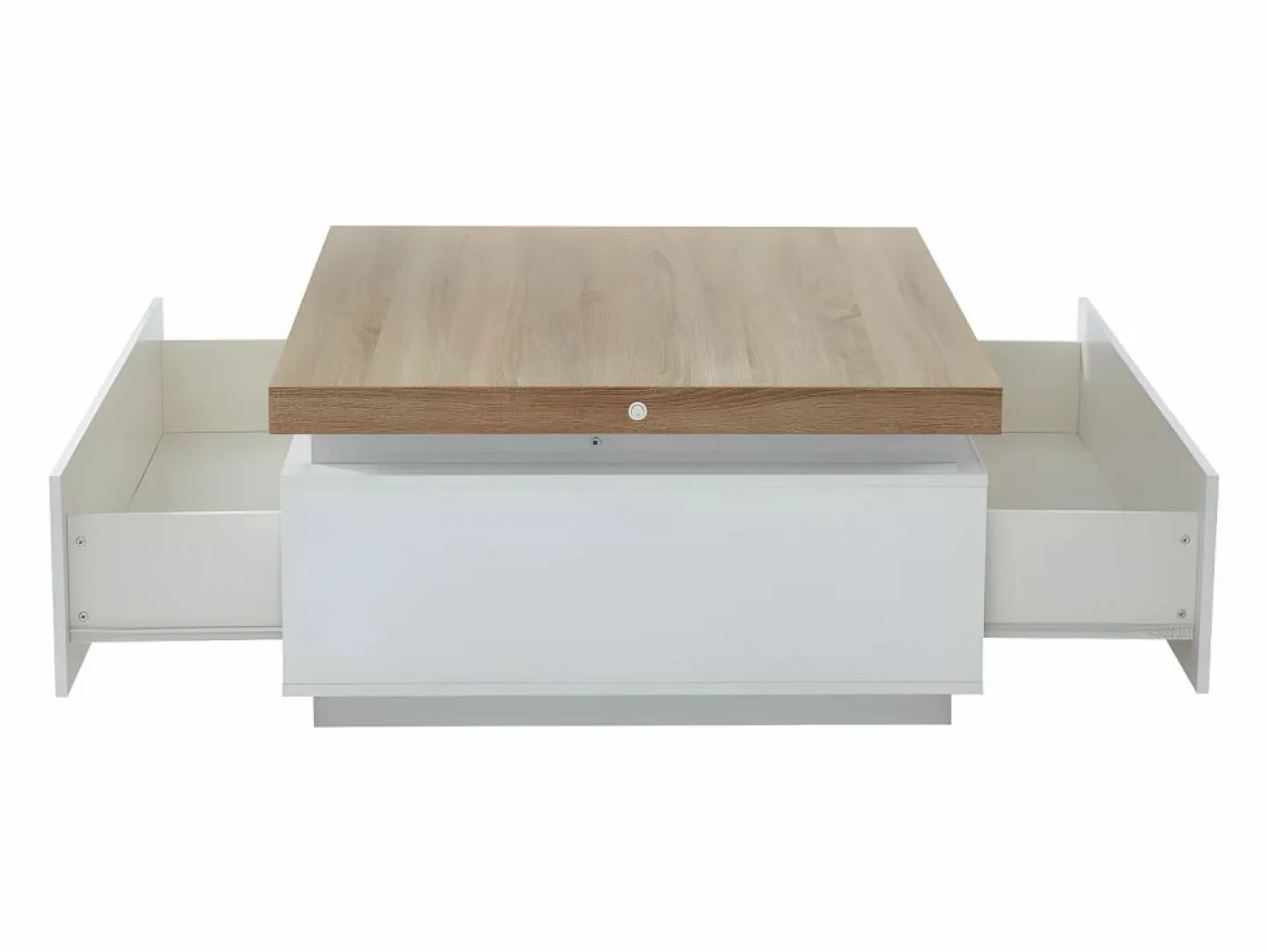 Vente-unique Mesa De Centro|Mesa de centro con LEDs - 2 cajones - MDF lacado - Blanco y roble. HALO II