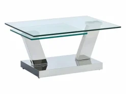 Maison Céphy Mesa De Centro|Mesa de centro con tableros giratorios - Vidrio templado y acero inoxidable - Transparente - OYRUS