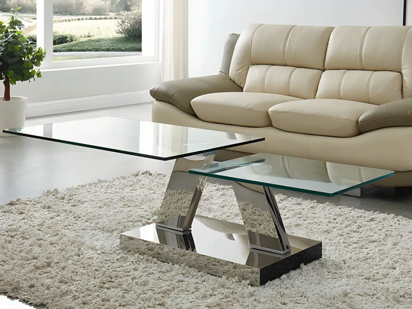 Maison Céphy Mesa De Centro|Mesa de centro con tableros giratorios - Vidrio templado y acero inoxidable - Transparente - OYRUS
