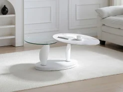 Mesa de centro con tableros pivotantes de cerámica, vidrio templado y metal - Blanco - MANEYA^Maison Céphy Outlet