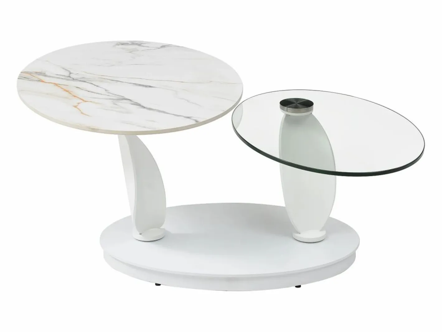 Mesa de centro con tableros pivotantes de cerámica, vidrio templado y metal - Blanco - MANEYA^Maison Céphy Outlet