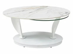 Mesa de centro con tableros pivotantes de cerámica, vidrio templado y metal - Blanco - MANEYA^Maison Céphy Outlet