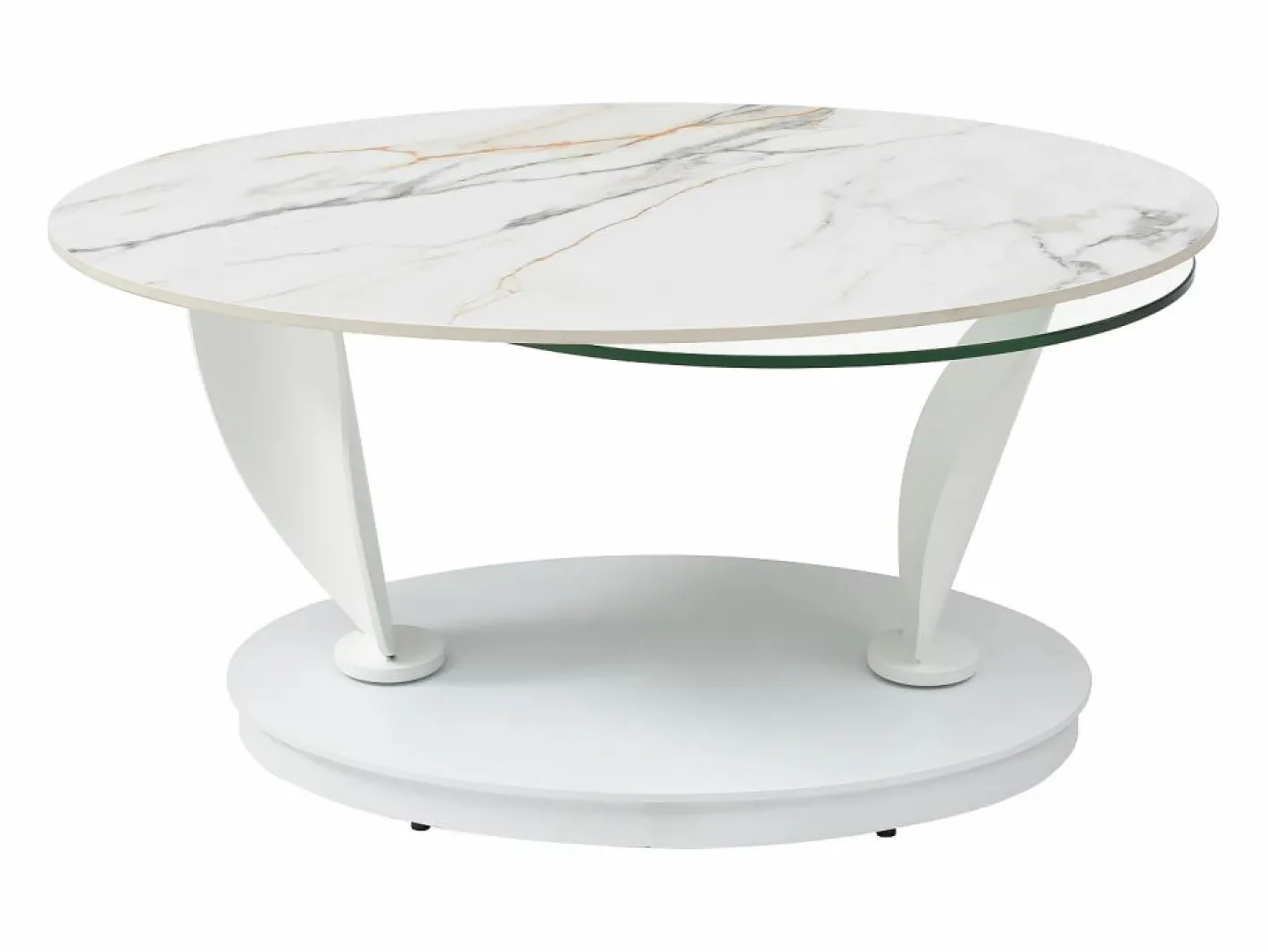 Mesa de centro con tableros pivotantes de cerámica, vidrio templado y metal - Blanco - MANEYA^Maison Céphy Outlet