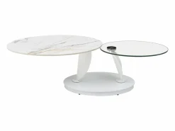 Mesa de centro con tableros pivotantes de cerámica, vidrio templado y metal - Blanco - MANEYA^Maison Céphy Outlet