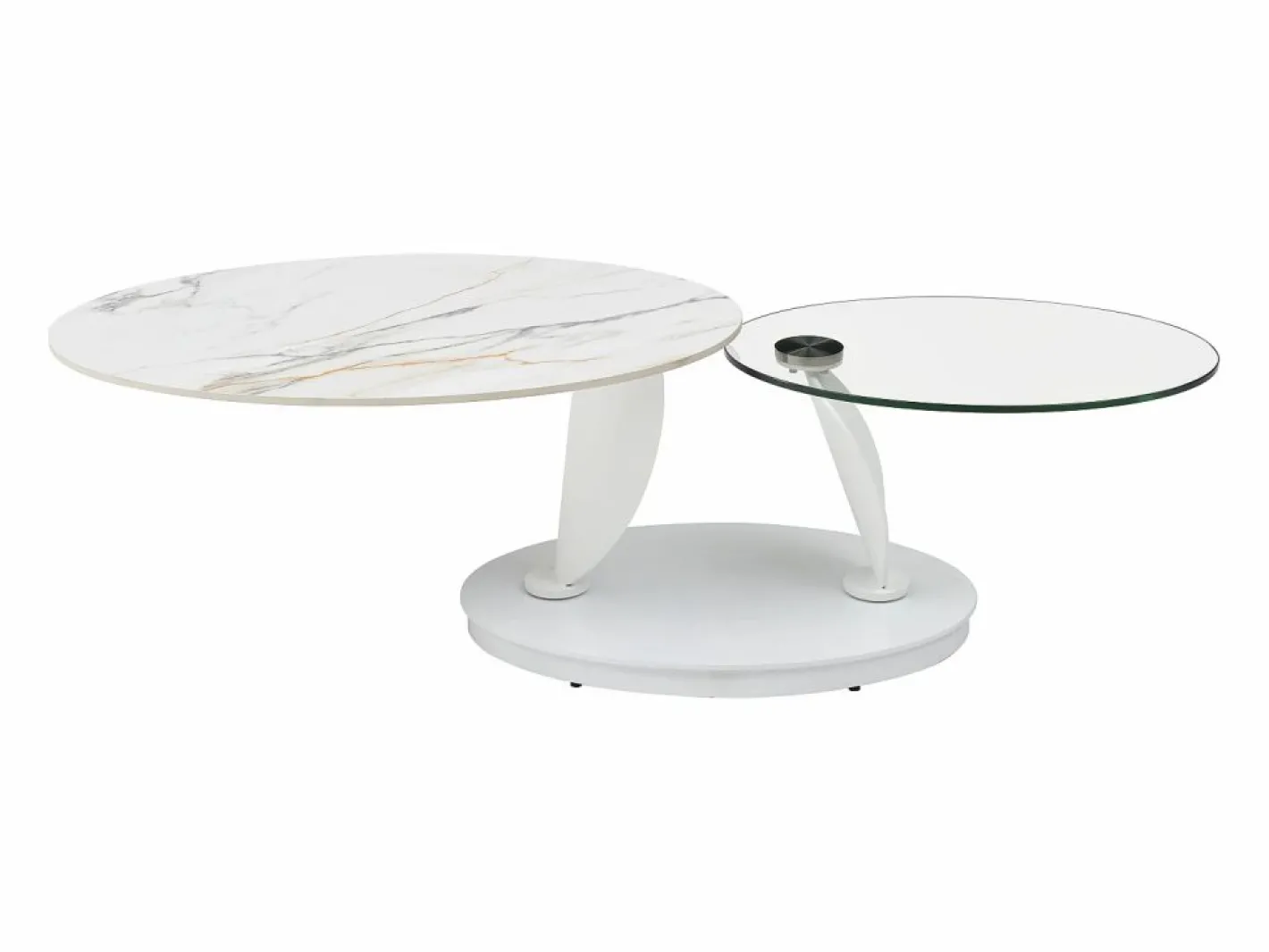 Mesa de centro con tableros pivotantes de cerámica, vidrio templado y metal - Blanco - MANEYA^Maison Céphy Outlet