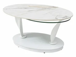 Mesa de centro con tableros pivotantes de cerámica, vidrio templado y metal - Blanco - MANEYA^Maison Céphy Outlet