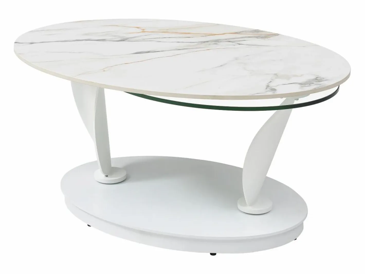 Mesa de centro con tableros pivotantes de cerámica, vidrio templado y metal - Blanco - MANEYA^Maison Céphy Outlet