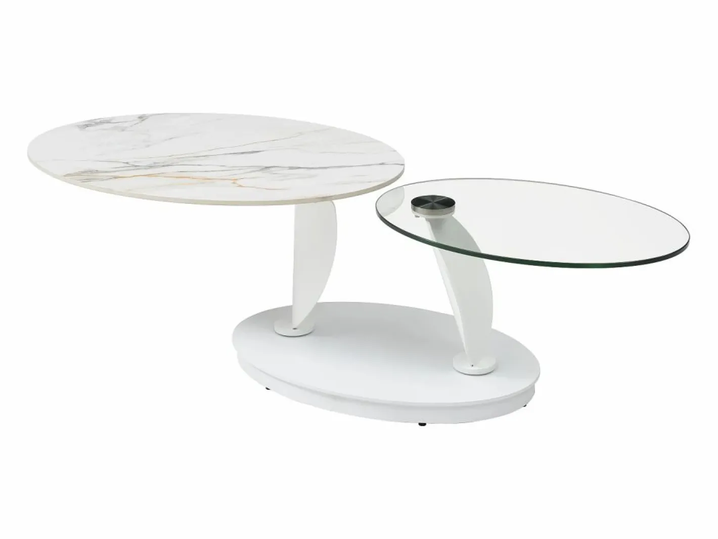 Mesa de centro con tableros pivotantes de cerámica, vidrio templado y metal - Blanco - MANEYA^Maison Céphy Outlet