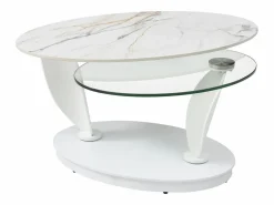 Mesa de centro con tableros pivotantes de cerámica, vidrio templado y metal - Blanco - MANEYA^Maison Céphy Outlet