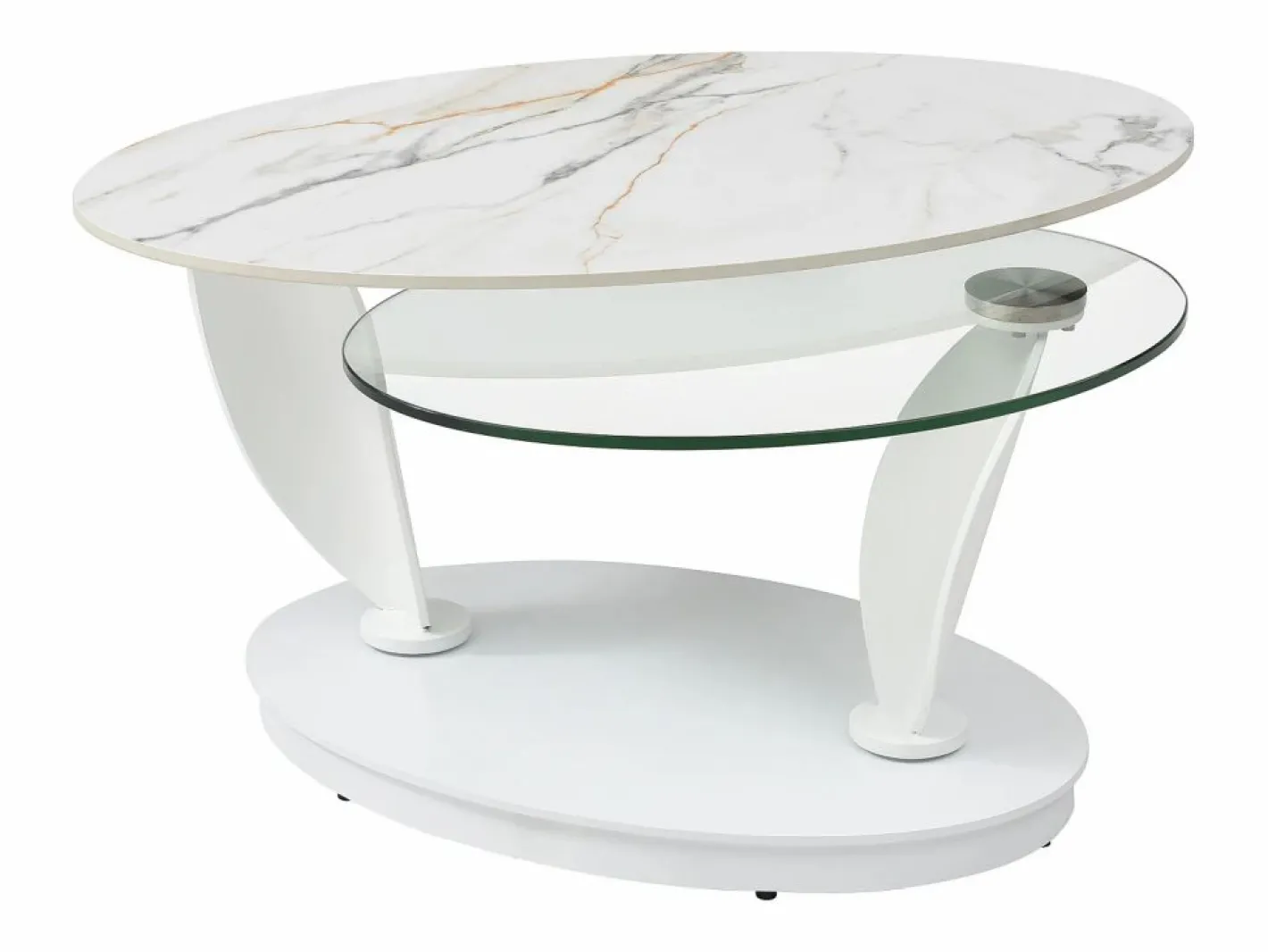 Mesa de centro con tableros pivotantes de cerámica, vidrio templado y metal - Blanco - MANEYA^Maison Céphy Outlet