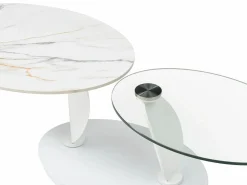 Mesa de centro con tableros pivotantes de cerámica, vidrio templado y metal - Blanco - MANEYA^Maison Céphy Outlet