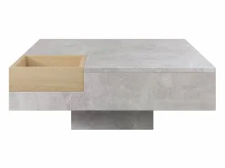 Merax Mesa De Centro|Mesa de centro cuadrada con caja de almacenamiento extraíble - patrón de mármol - color