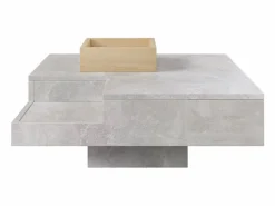 Merax Mesa De Centro|Mesa de centro cuadrada con caja de almacenamiento extraíble - patrón de mármol - color