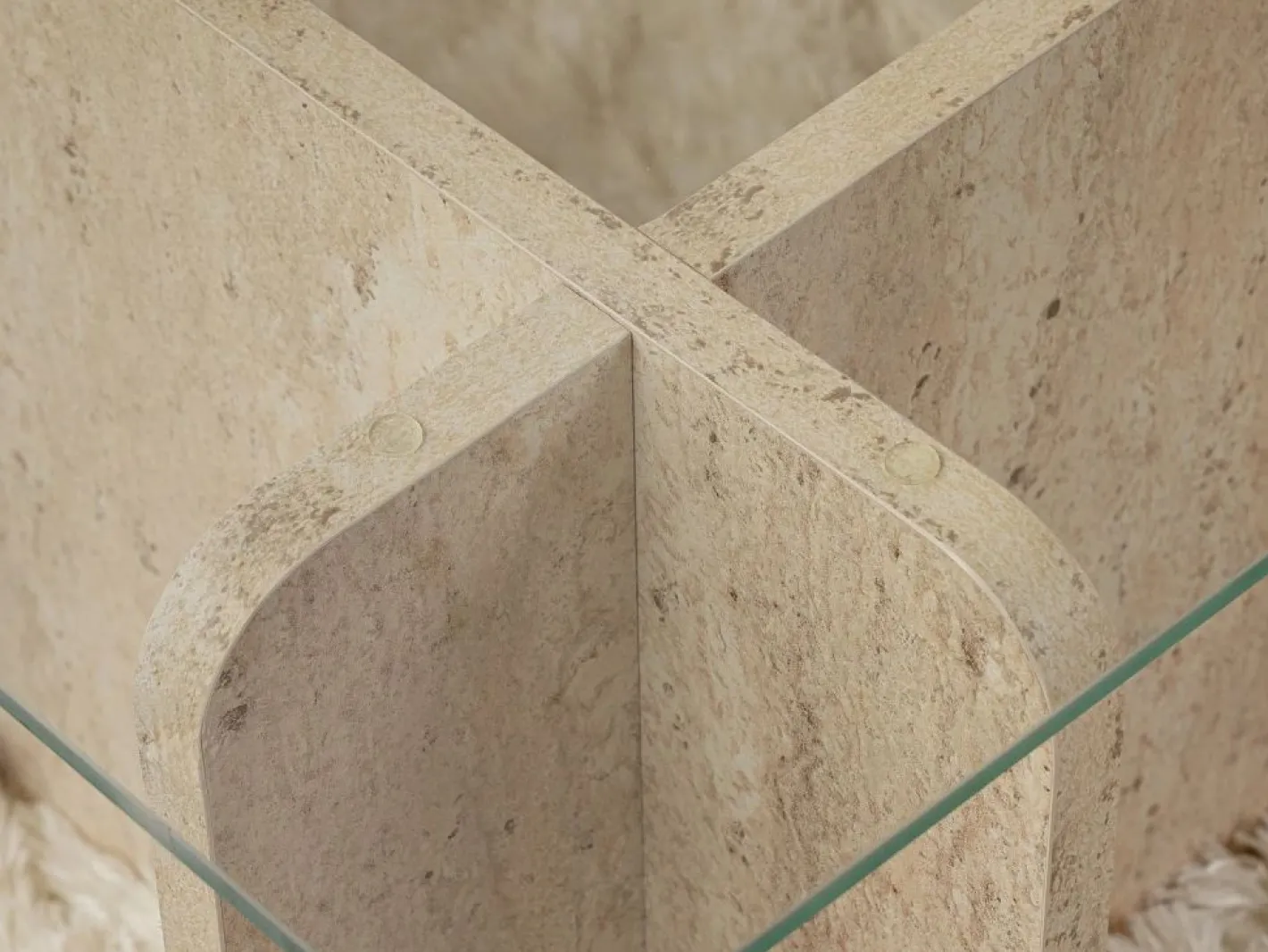 Vente-unique Mesa de centro de cristal templado - Efecto travertino beige y transparente - AZRA Transparente / Beige Outlet