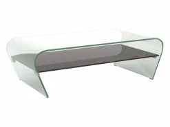Vente-unique Mesa de centro de cristal curvado repisa negra lacada KELLY Transparente / Negro Best