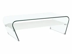 Vente-unique Mesa de centro de cristal templado blanco KELLY - Barato Transparente / Blanco Sale