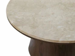 Vente-unique Mesa De Centro|Mesa de centro de mármol y chapa de nogal - Beige y natural oscuro - SADURA