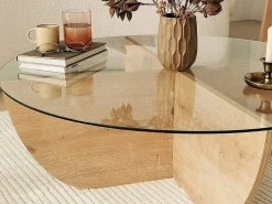 Mesa de centro de vidrio templado AYSUN - Natural, transparente y transparente^Vente-unique Sale