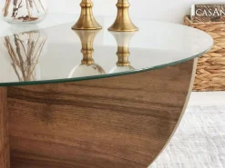 Vente-unique Mesa De Centro|Mesa de centro de vidrio templado AYSUN - Natural oscuro y transparente