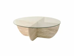 Vente-unique Mesa De Centro|Mesa de centro de vidrio templado - Efecto travertino y transparente - AYSUN