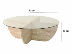 Vente-unique Mesa De Centro|Mesa de centro de vidrio templado - Efecto travertino y transparente - AYSUN