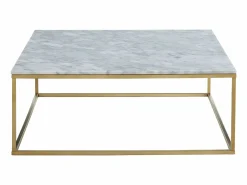 Vente-unique Mesa De Centro|Mesa de centro design - Mármol y metal - Blanco y Dorado - ARETHA