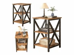 MESA DE CENTRO INDUSTRIAL CUADRADA DE MADERA ESTANTE RETRO ARMARIOS LOFT^ Hot