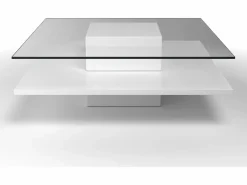 Vente-unique Mesa De Centro|Mesa de centro ISANIA - Cristal templado y MDF blanco