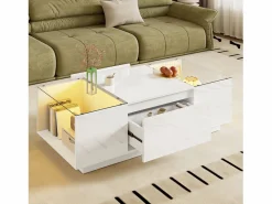 Mesa de centro moderna - 105 x 50 x 35 cm - con 2 cajones + LED - tablero de cristal - aglomerado -^Merax Online