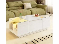 Mesa de centro moderna - 105 x 50 x 35 cm - con 2 cajones + LED - tablero de cristal - aglomerado -^Merax Online