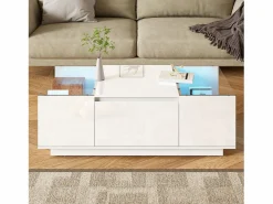 Mesa de centro moderna - 105 x 50 x 35 cm - con 2 cajones + LED - tablero de cristal - aglomerado -^Merax Online