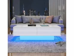 Merax Mesa de centro moderna brillante con 2 cajones - 115 x 55 x 34 cm - LED - Tablero de partículas - Negro Online