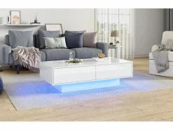 Merax Mesa de centro moderna brillante con 2 cajones - 115 x 55 x 34 cm - LED - Tablero de partículas - Negro Online
