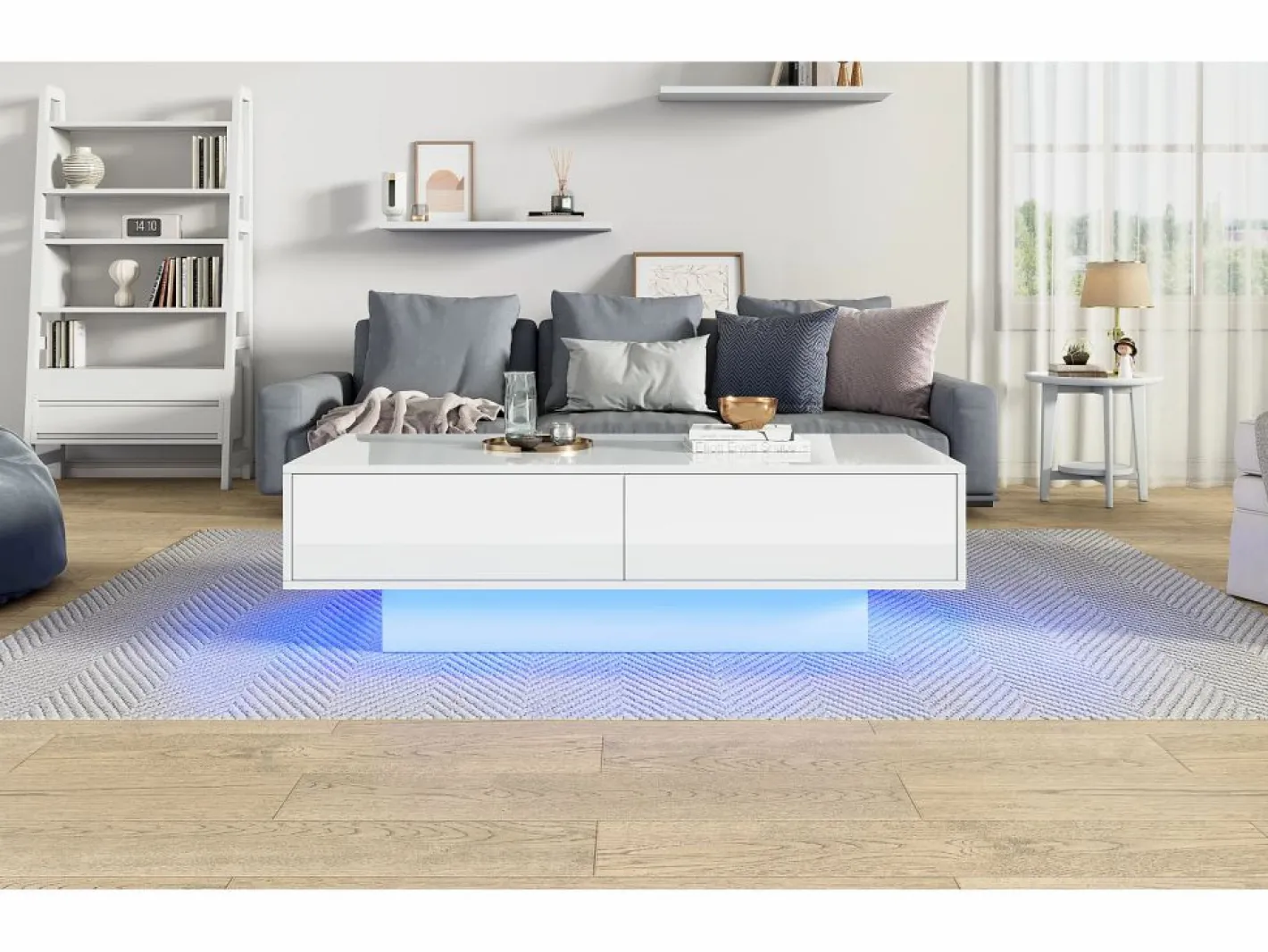 Merax Mesa de centro moderna brillante con 2 cajones - 115 x 55 x 34 cm - LED - Tablero de partículas - Negro Online