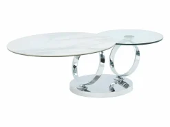 Mesa de centro modular de vidrio templado, cerámica y metal - Efecto mármol blanco - JOLINE^Maison Céphy Outlet