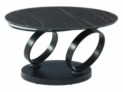 Maison Céphy Mesa de centro modular de vidrio templado, cerámica y metal - Efecto mármol negro - JOLINE Transparente / Negro Outlet