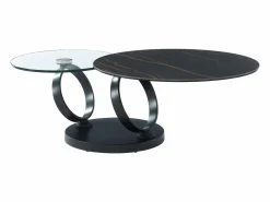 Maison Céphy Mesa de centro modular de vidrio templado, cerámica y metal - Efecto mármol negro - JOLINE Transparente / Negro Outlet