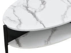 Vente-unique Mesa De Centro|Mesa de centro ovalada con 4 estantes de MDF y metal - Efecto mármol blanco y negro - EVARO