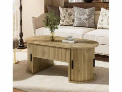ModernLuxe Mesa De Centro|Mesa de centro ovalada elevable 100x50x40,5 cm - Estantes abiertos y almacenamiento oculto - 2 puertas correderas - MDF - Natural