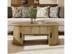 ModernLuxe Mesa De Centro|Mesa de centro ovalada elevable 100x50x40,5 cm - Estantes abiertos y almacenamiento oculto - 2 puertas correderas - MDF - Natural
