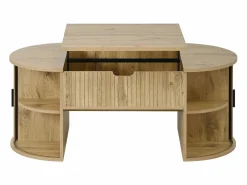 ModernLuxe Mesa De Centro|Mesa de centro ovalada elevable 100x50x40,5 cm - Estantes abiertos y almacenamiento oculto - 2 puertas correderas - MDF - Natural