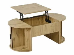 ModernLuxe Mesa De Centro|Mesa de centro ovalada elevable 100x50x40,5 cm - Estantes abiertos y almacenamiento oculto - 2 puertas correderas - MDF - Natural