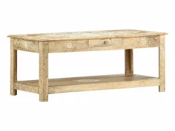 Mesa de centro pintada a mano madera maciza mango 110x50x45 cm^Clicnbuy Outlet