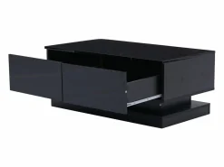 Hauss Spole Mesa De Centro|Mesa de centro rectangular 90x50x38cm con 2 cajones, LED incluido, cuerpo en lacado brillo