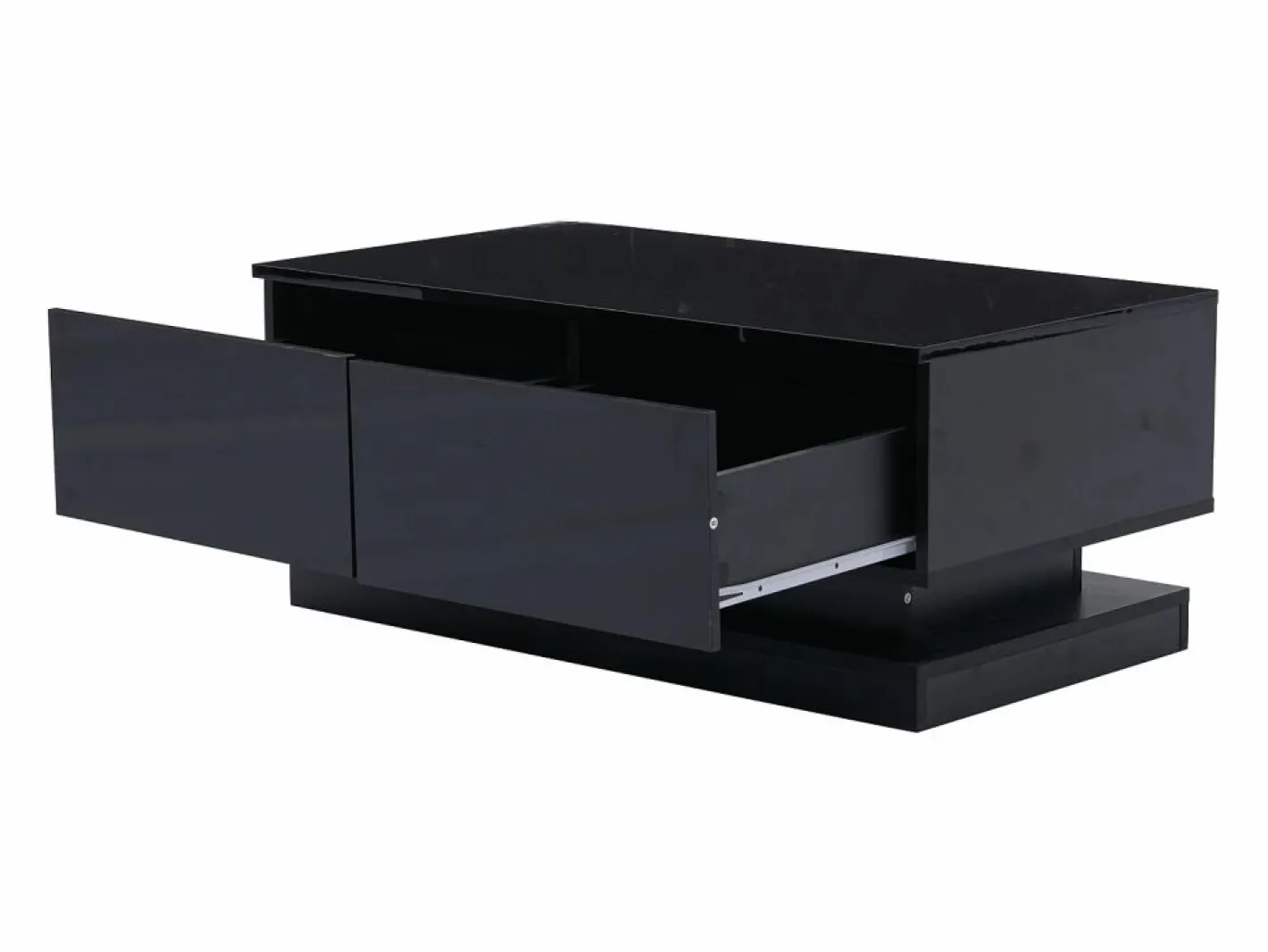 Hauss Spole Mesa De Centro|Mesa de centro rectangular 90x50x38cm con 2 cajones, LED incluido, cuerpo en lacado brillo