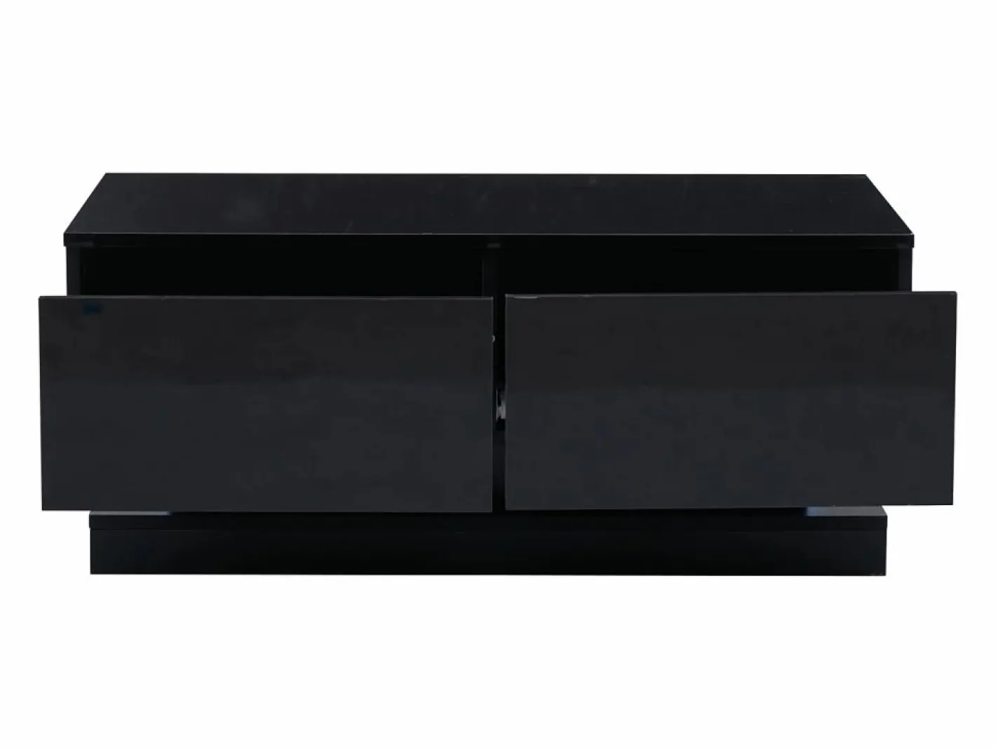Hauss Spole Mesa De Centro|Mesa de centro rectangular 90x50x38cm con 2 cajones, LED incluido, cuerpo en lacado brillo