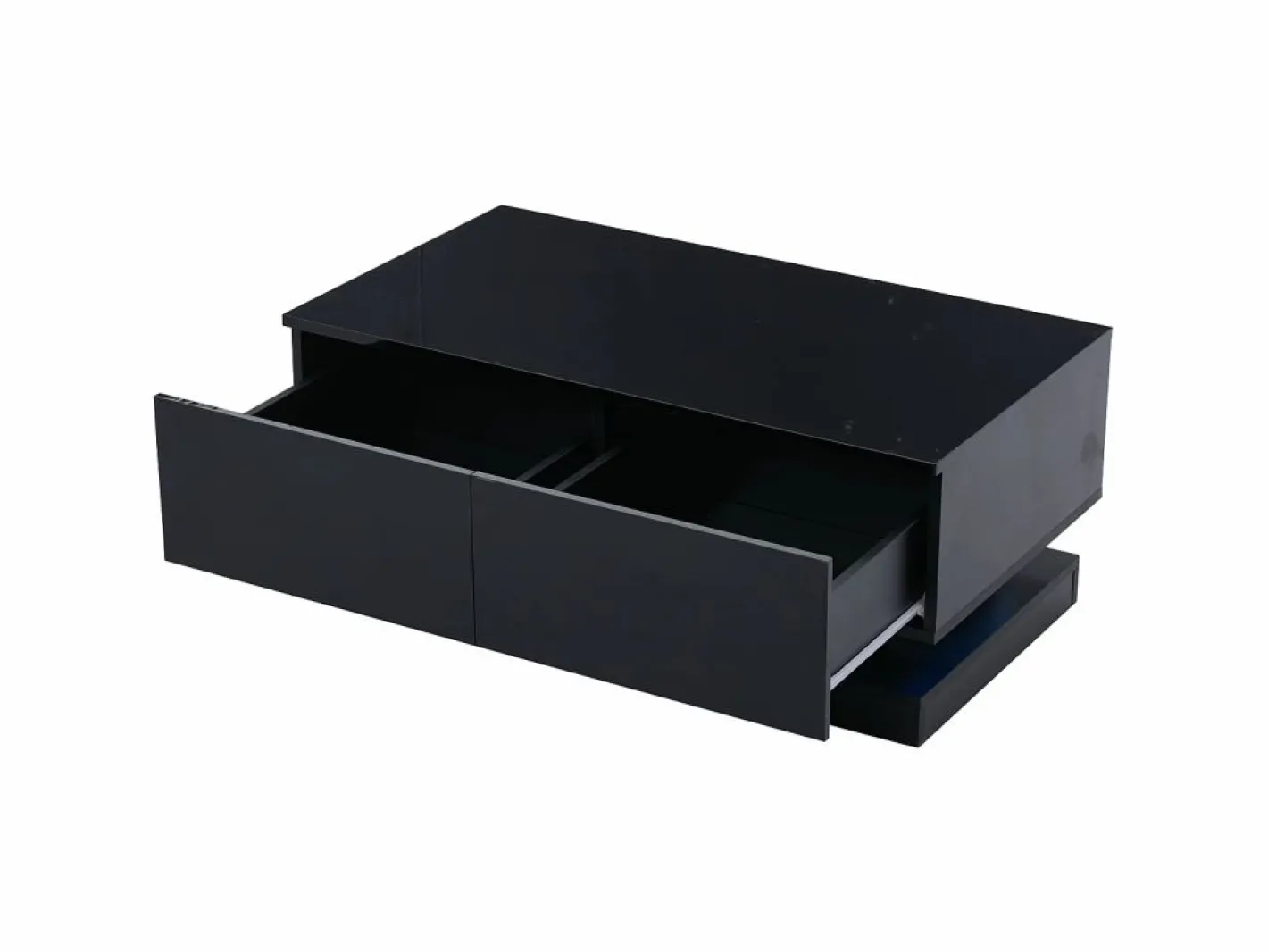 Hauss Spole Mesa De Centro|Mesa de centro rectangular 90x50x38cm con 2 cajones, LED incluido, cuerpo en lacado brillo