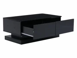 Hauss Spole Mesa De Centro|Mesa de centro rectangular 90x50x38cm con 2 cajones, LED incluido, cuerpo en lacado brillo