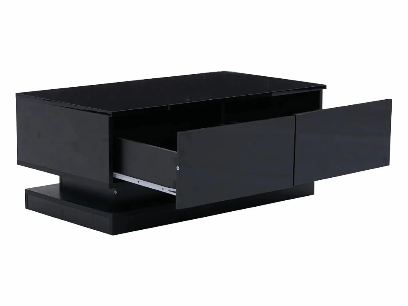 Hauss Spole Mesa De Centro|Mesa de centro rectangular 90x50x38cm con 2 cajones, LED incluido, cuerpo en lacado brillo