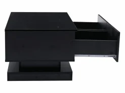 Hauss Spole Mesa De Centro|Mesa de centro rectangular 90x50x38cm con 2 cajones, LED incluido, cuerpo en lacado brillo